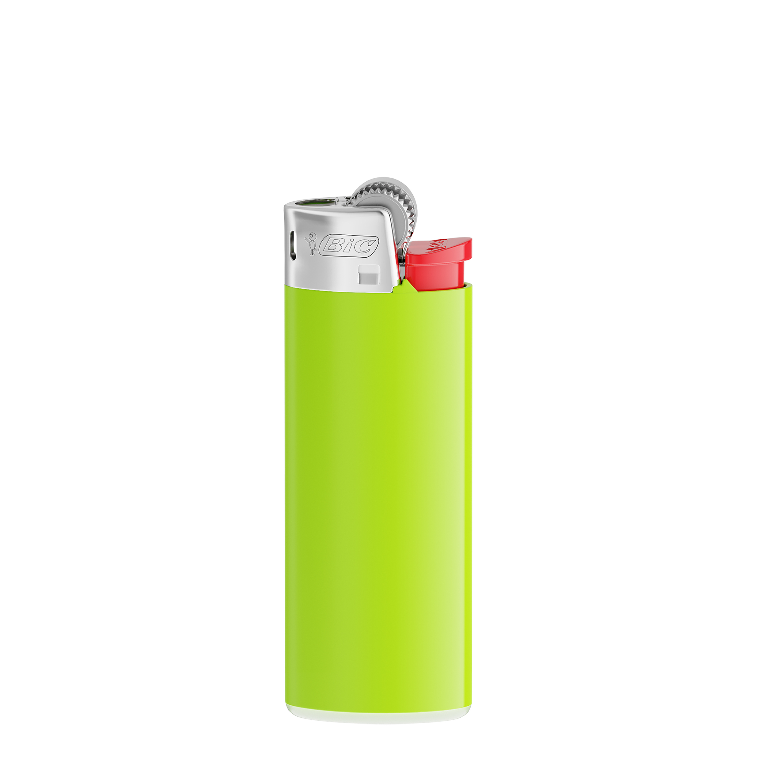 Briquet personnalisé BIC® J25 Standard Couleur Corps vert de pomme / base blanche / poussoir rouge / chrome